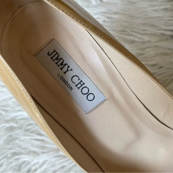 Jimmy Choo Cosmic Nude Beige Patent Leather Platform High Heel Pumps Size 39.5 - Picture 8 of 9